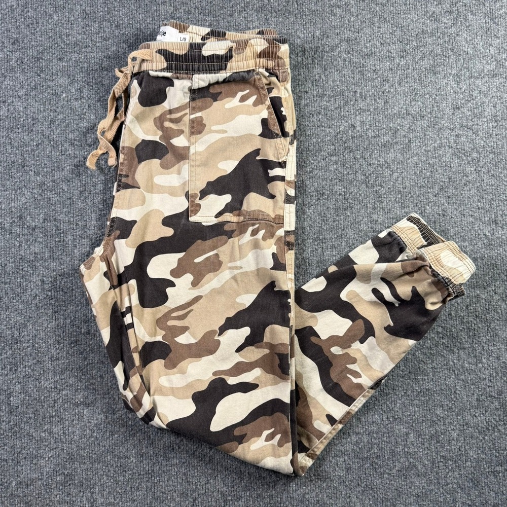 Refuge Relaxed Jogger Womens Large Tan Brown Camo Drawstring Elastic Waist Pants